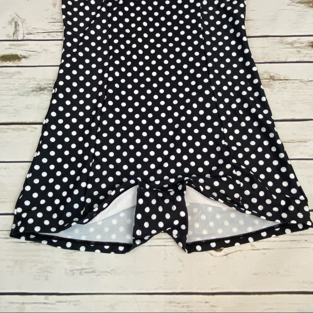 Vintage Pinup Black & White Polkadot Boy Shorts Swimsuit - Picture 9 of 14